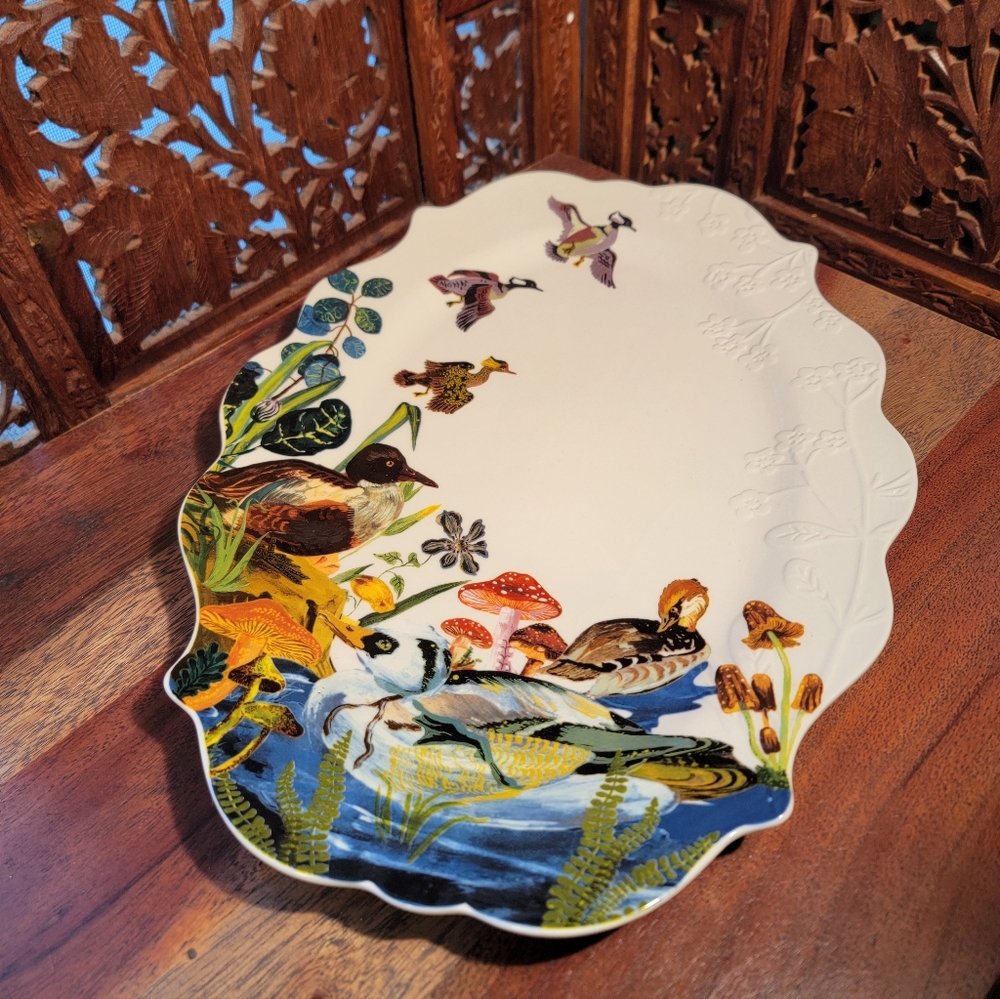 NWT Anthropologie Nathalie Lete Marais Ducks Serving Scalloped Edge Platter